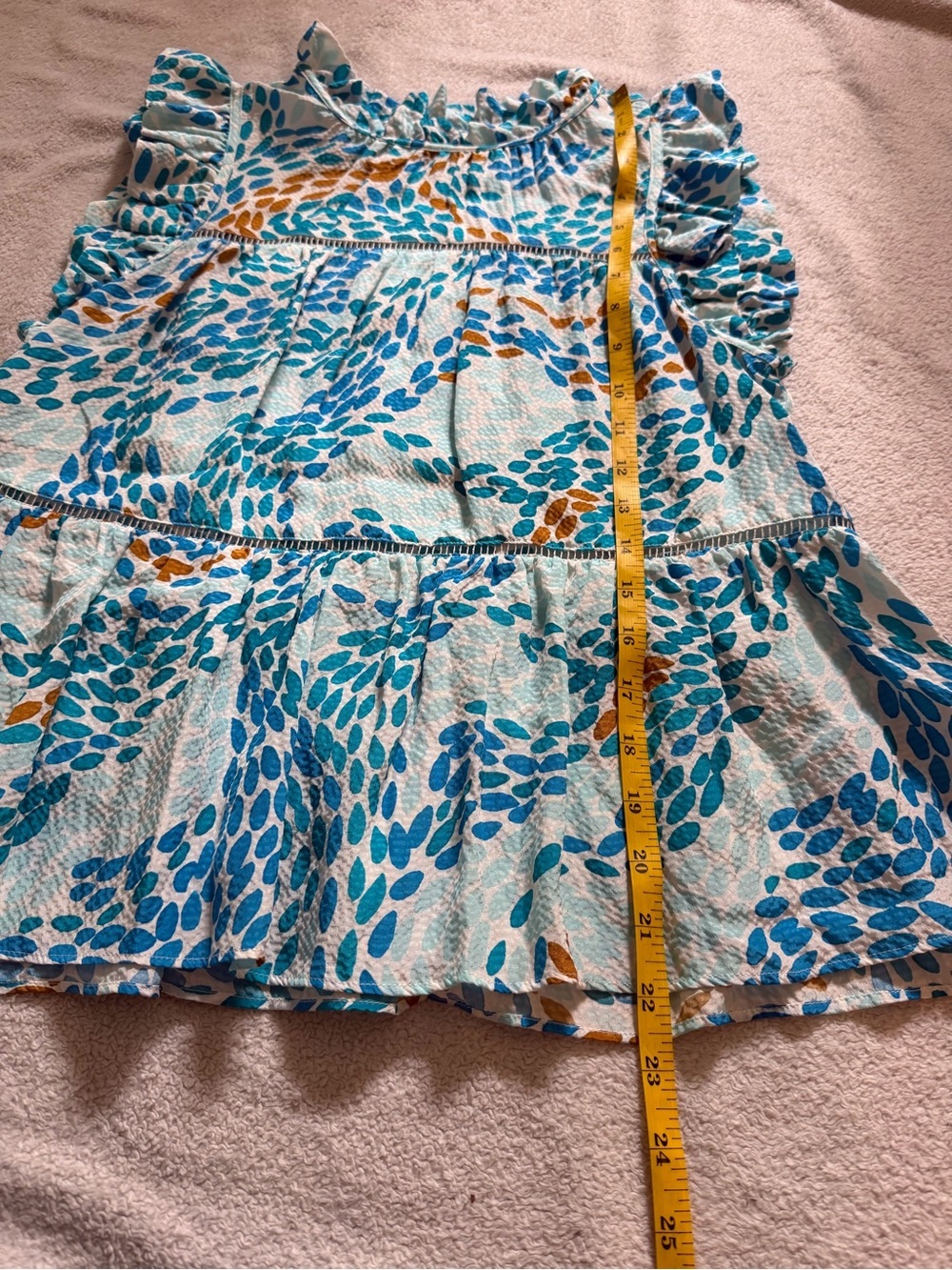 Marie Oliver | Tia Tiered Silk Blouse Blue Floral Ruffle | XS - Picture 13 of 14